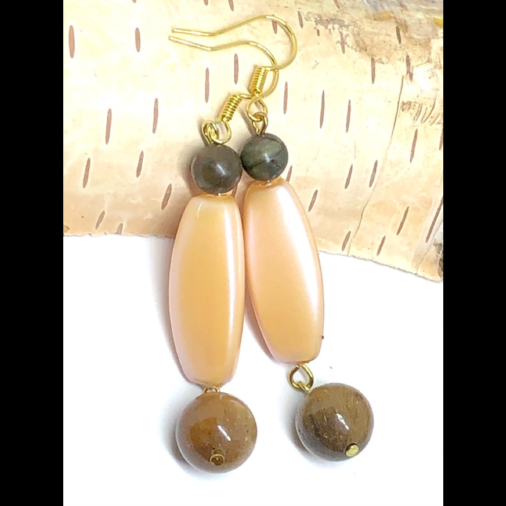 Upcycled Acrylic Jasper Tiger’s Eye Bead Earrings